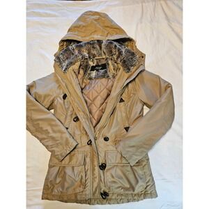Mirage Women's Tan Faux Fur Hooded Quilted Lined Winter Parka Jacket Small